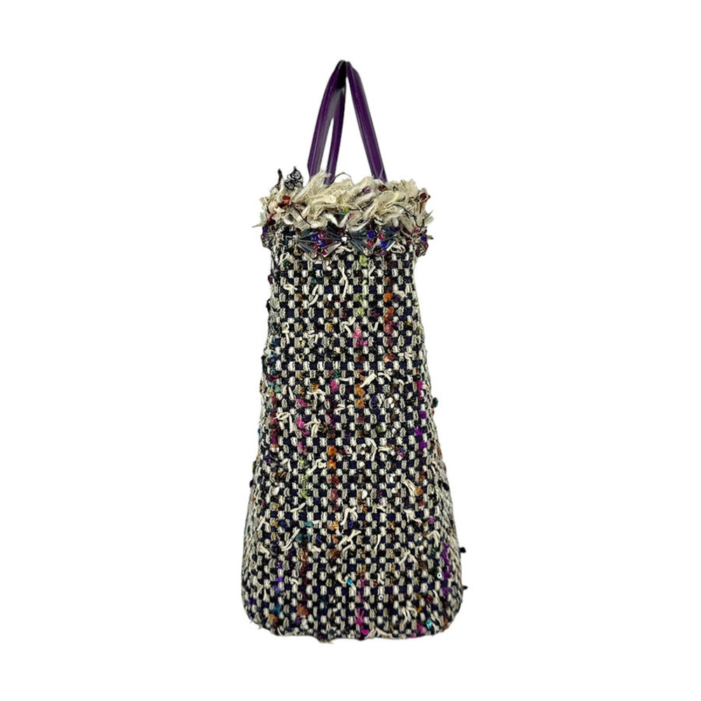 Dior silver Lady Christian  leather 2way Shoulder purple tweed multicolor Bag